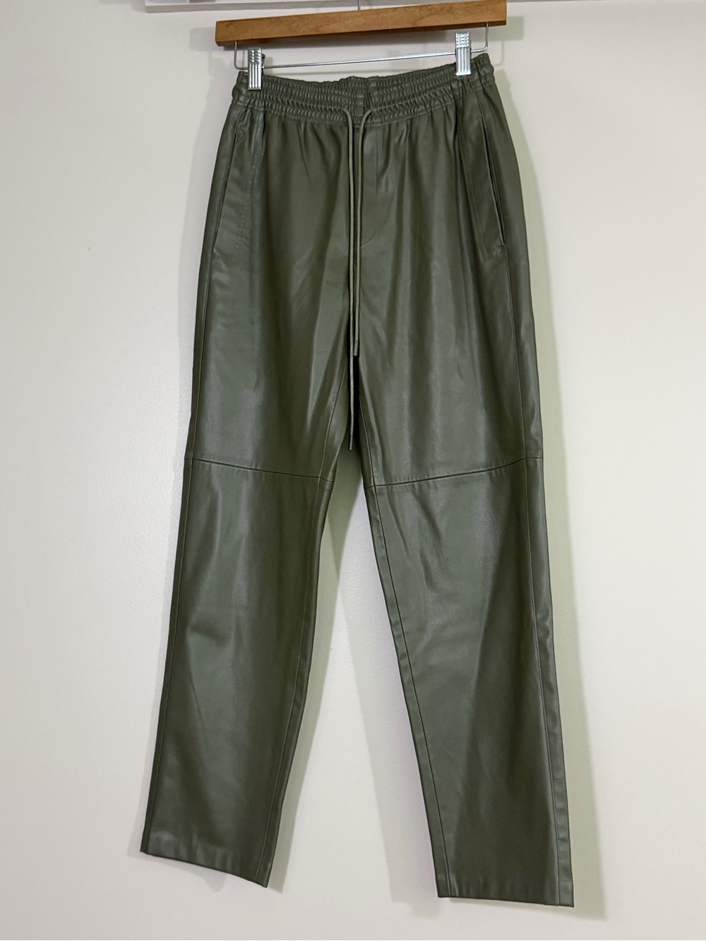 MANGO Olive Green Faux Leather Jogger Pants, sz XS
